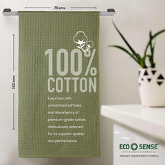 Eco Sense Basket Weave 100% Cotton Luxuriosly Bath Towels 1050 Gsm | Soft, Super Absorbent, Large Size Quick Dry Bath Towel - Leafy (Pack Of 3)