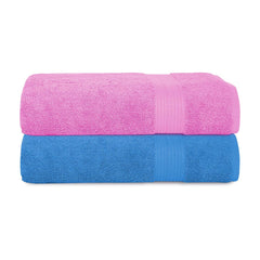 House Of Terry 100% Cotton Bath Towel 1000 Gsm | Quick Dry, Soft & Absorbent, Fade-Resistant, Skin-Friendly Large Size Towel (Baby Pink & Blue) - Pack Of 2