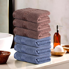 Kuber Industries Cotton Hand/Face Towels 1200 Gsm | Easily Washable Workout Gym Napkins For Men (Dark Blue & Brown) - Pack Of 6