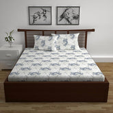 100% Pure Cotton Double Bedsheet For Queen With 2 Pillow Covers - 87 X 100 Inches, Grey & Blue | Soft & Durable For Everyday Use & Bedroom - All Season Comfort
