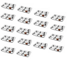 Silver Stainless Steel Sandwich Tray Set, 5 Pieces, Microwave Safe | Set Of 5 Individual Trays In 1 - Pack Of 18, Rectangular Shape