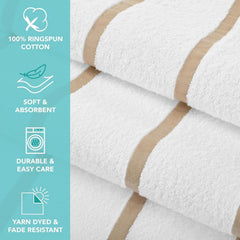 Casa Copenhagen Pack Of 2 Cabana Pool Xl Bath Towels 620 Gsm Cotton Rough & Tough Use Colour (White Beige Stripe)