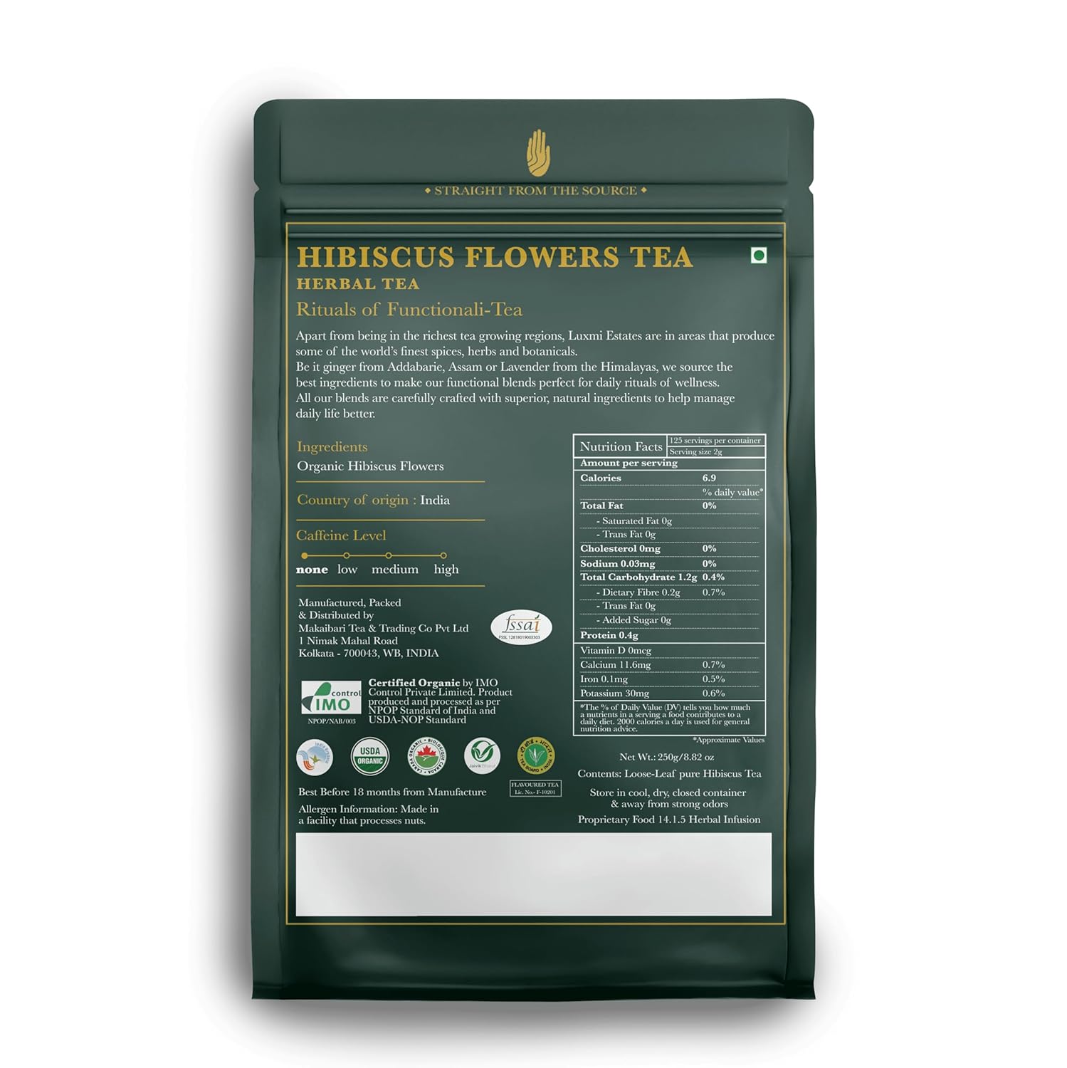 Luxmi Estates Hibiscus Flowers Herbal Tea - 250gm, 8.8 Ounce, 125 Cups | USDA Certified Organic Tea - Caffeine Free Herbal Tea | Cut & Sifted, Gluten Free, Non GMO, Great For Iced Tea & Hot Tea Luxmi Estates Hibiscus Flowers Herbal Tea - 250gm, 8.8 Ounce, 125 Cups | USDA Certified Organic Tea - Caffeine Free Herbal Tea | Cut & Sifted, Gluten Free, Non GMO, Great For Iced Tea & Hot Tea