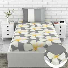 Cotton Elastic Fitted Bedsheet Single Bed With 1 Pillow Cover - 36 X 78 Inches, Grey & Celery White | Perfect For Everyday Use | Ultra-Soft & Breathable