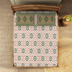 Printed Double Bedsheet For Queen With 2 Pillow Covers | Size 90 X 100 Inches, Light Orange & Green | Wonder Full Cotton Rich Double Bedsheet - Wrinkle Free & Soft Touch