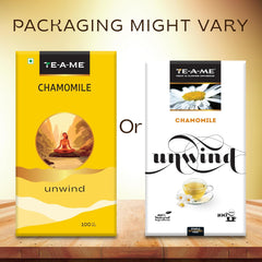 TE-A-ME Unwind Chamomile Tea - 100 Infusion Tea Bags | Chamomile Tea For Good Sleep - Caffeine Free, Biodegradable | Packaging Might Vary