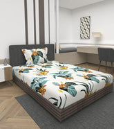Printed Single Bedsheet With Pillow Covers - 36 X 78 Inches, White | Cotton Feel All Around Premium Elastic Fitted Bedsheet Ideal For Bedroom Style