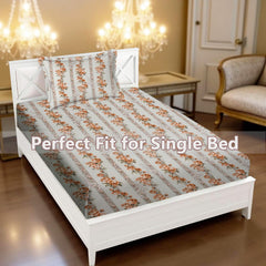 Printed Bedsheet For Single Bed With 1 Pillow Cover - 60 X 90 Inches, Light Brown | Super Soft - Glace Cotton Breathable & Wrinkle Free - 2 Pcs Set