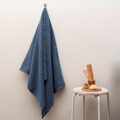 Vilasiya 100% Cotton Elace Ribbed Style Bath Towel 600 Gsm | Zero Twist Yarn Luxurious Soft, Extra Absorbent & Plushy (Blue)