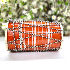 12 Inch Dholak Kids Dhol Or Dholak With 2 Sticks - Brown | Perfectly Symmetric Round Dholak - Dholak For Festival, Wedding, Satsang | Punjabi Dhol Drum, Housewarming Gifts