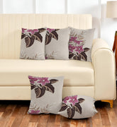 Microfiber Square Pillow Cushion For Sofa & Bed, Grey Color - 16 X 16 Inch | Wine Rose Deign Pillow, Fluffy For Comfort & Back Support | Premium Cotton Cushion Cover With Zip - Set Of 5