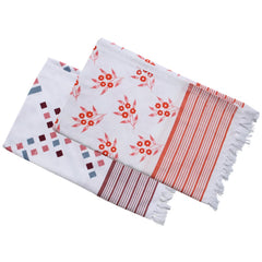 Basil House White Printed Plain Large Size Cotton Turkish Bath Towel 700 Gsm | Kerala Thorthu Towel Lighweight Thin Towels (Multicolor) - Pack Of 2