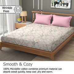 Printed King Size Bedsheet With 2 Pillow Cover - 108 X 108 Inches, Oyster-Pink | Double Bed Breathable & Wrinkle Free | All-Season Comfort Bedsheet