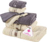 Casa Copenhagen Egyptian Design 2 Bath + 2 Hand & 2 Face Towels 1800 Gsm | He & She X Line Collection 100% Cotton 6 Piece Towel Set - Grey & Cream