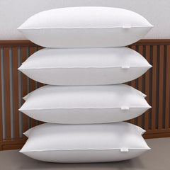 Microfiber Pillows For Sleeping, Neck Support, White Pillows - 16 X 24 Inches | Antimicrobial, Fade-Resistant, Hypoallergenic, Washable, Bed Pillow | Easy Maintenance - Set Of 4