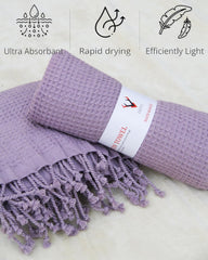 Patvy Bath Towels 500 Gsm | 100% Cotton Waffle Weave Large Size Towels Quick Absorption & Faster Drying Bath Towel For Women & Men | Pack Of 2 (Lilac & Mustard Yellow)