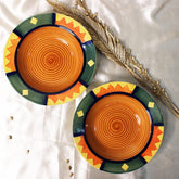 Boho Fiesta Ceramic Pasta Plates - 2 Pieces, Multicolor | Hand Painted Multi Purpose Ceramic Deep Plates, Snack Plates, Starter Plates - 9 Inch, Microwave Safe & Dishwasher Safe