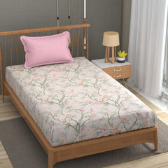 Soft Cotton Single Size Bedsheet With 1 Pillow Cover | 60 X 90 Inches, Oyster-Pink | Anti-Fade Printed Design | 200 Thread Count