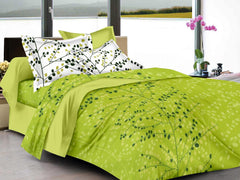 King Size Bedsheet With 2 Pillow Covers - 110 X 108 Inches, White & Green | Light Weight, Suitable For All Seasons & Easy To Wash