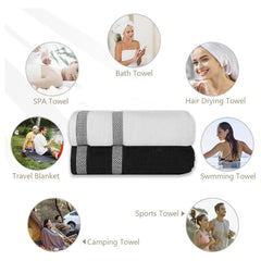 Casa Copenhagen Designed In Denmark Solitaire Super Soft 2 Pieces 100% Cotton Large Bath Towel 525 Gsm - Black & White