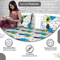 1 Single Bedsheet With 1 Pillow Cover - 57 X 87 Inches, White & Grey | Skin Friendly Fabric For Everyday Use - Soft, Breathable & Comfortable Sleeping