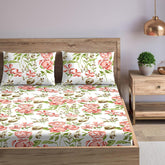 100% Cotton King Size For Double Bedsheet With 2 Pillow Covers - 78 X 78 Inches, White & Peach | Durable & Long Lasting Fabric, Easy Hand & Machine Wash