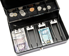 Locking Cash Box With Lock, Money Box With Cash Tray, Lock Safe Box With Key, Money Saving Organizer, 4 Note, 5 Coin Slots, Colour - Black
