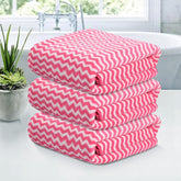 Kuber Industries Microfiber Bath Towel 1050 Gsm | Large Size Soft Quick Dry & Absorbent Shower Bath Towel (Zig Zag- Pink)- Pack Of 3