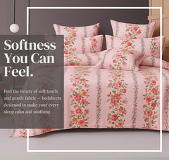 Cotton Double Bedsheets King Size With 2 Pillow Covers | Size 78 X 72+10 Inches, Light Pink-All Around Elastic Fitted Design Bedsheet