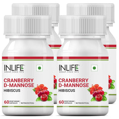 Inlife Cranberry Capsules For Urinary Tract, D - Mannose Hibiscus Extract, Health Supplement For Uti | For Unisex 60 Vegetarian Capsules 100gm 0.2lbs Each Pack Of 4