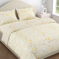 Flat Bedsheet Queen Size Bed With 2 Pillow Covers - 100 X 90 Inches, Cream & Yellow | Soft, Breathable & Durable | Skin-Friendly & Durable