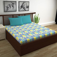 Soft Cotton Double Bedsheet For Queen Size With 2 Pillow Covers | 87 X 100 Inches, Blue & Yellow - Soft & Breathable Fabric | Comfortable For Daily Use