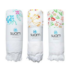 Suam Aruba Cotton Towel 600 Gsm | Quick Absorption For Beach, Pool, Travel, Spa & Yoga | Printed Cotton Towel - Standard Size | Blue & Saffron & Peach (Pack Of 3)