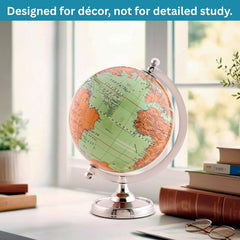 Light Green Earth Globe For Desk & Office Decor 6 Inch Classy Desktop World Rotating Globe With Silver Stand (Not Plastic) Perfect For Bookshelf & Table, Pack Of 1
