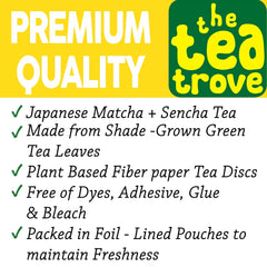 The Tea Trove Japanese Matcha + Sencha Green Tea Bags - 40 Unwrapped Tea Bags | Boosts Metabolism, Rich In Antioxidants - High Caffeine Green Tea Bag In Resealable Pouch