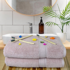Rangoli 100% Cotton Fibre Bath Towel 1000 Gsm | Highly Durable & Super Absorbent Towel | Skin-Friendly & Quick Drying Luxury Towels (Peach) - Pack Of 2