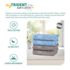 Mytrident Soft Comfort Air Rich 100% Cotton Hand Towel 800 Gsm | Highly Absorbent Towels For Men & Women Hand Towel (Charcoal & Allure) - 4 Pcs