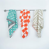 Thirsty Towel Bamboo Bath Towels 720 Gsm | Quick Dry, Lightweight, High Absorbent Bath Towels Large Size -Pack Of 3 (Turquoise Tile + Taupe Tiger & Citrus Checkered)