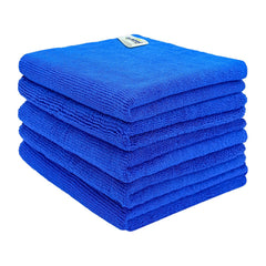 Softspun Microfiber Cleaning Cloths Towel Set 340 Gsm | Highly Absorbent Lint & Streak Free Multi-Purpose Wash Cloth For Kitchen Car Window Stainless Steel Silverware Pack Of 5 (Blue)