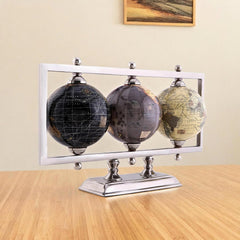 Globe For Office Table Rotating World Map For Kids Room Office Decor, 4 - Inch Diameter Globes With Black Metal Stand For Study Table (Silver Rectangle Frame) Pack Of 1