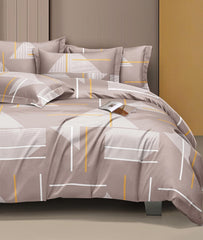 Cotton Elastic Fitted All Around Printed King Size Double Bed Bedsheet With 2 Pillow Cover - 72 X 78 Inches, Beige | Super Soft Premium Glace Cotton Bedsheet