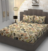 King Size Elastic Fitted Bedsheets With 2 Pillow Covers - 90 X 100 Inches, Beige | Soft Wrinkle Free & Breathable Elastic Bedsheets - Durable & Long Lasting Bedsheet