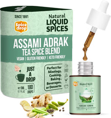 Spice Drop Assami Adrak Tea Spice Blend - 180 Cups, 5ml, 0.1 Fl.Oz. | Contains Cardamom, Ginger & Lemongrass - Chai Masala Drops | GMO Free, No Preservatives, Gluten Friendly, Keto Friendly