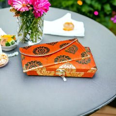 Decorative Printed Cash Box & Money Envelope, Shagun Box, Gift Box, Jewellery Box, Money Box Wedding Gift, Colour - Orange, Material - Wood