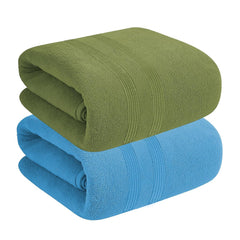 House Of Terry 100% Cotton Bath Towel 900 Gsm | Quick Dry, Fade-Resistant, Soft, Lightweight & Absorbent For Men & Women Large Size Towel (Blue & Olive Green) - 2 Pcs