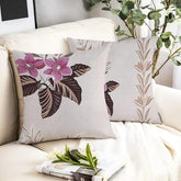 Microfiber Square Pillow Cushion For Sofa & Bed, Grey Color - 12 X 12 Inch | Wine Rose Deign Pillow, Fluffy For Comfort & Back Support | Premium Cotton Cushion Cover With Zip - Set Of 2