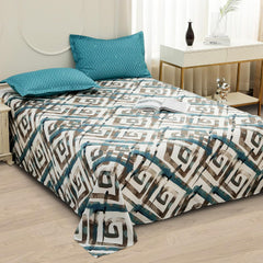 Bedsheets For Double Bed With 2 Pillow Cover - 92 X 98 Inches, Cyan & White | Satin Finish Microfiber Queen Size Bedsheet | Skin Friendly & Breathable Fabric