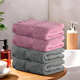 Heart Home Cotton Hand & Face Towels 800 Gsm | For Men & Women Easily Washable Workout Gym Towel - Grey & Pink (Pack Of 4)