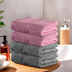 Heart Home Cotton Hand & Face Towels 800 Gsm | For Men & Women Easily Washable Workout Gym Towel - Grey & Pink (Pack Of 4)
