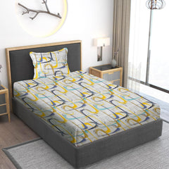 Print Cotton 1 Single Bedsheet With 1 Pillow Cover - 60 X 90 Inches, Yellow & Grey | Soft & Breathable Fabric, Skin-Friendly Bed Sheet For All Seasons